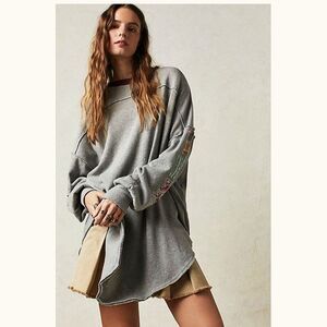 Free People We The Free Tee Tunic Top Floral Patch Cotton Pullover S New 283044